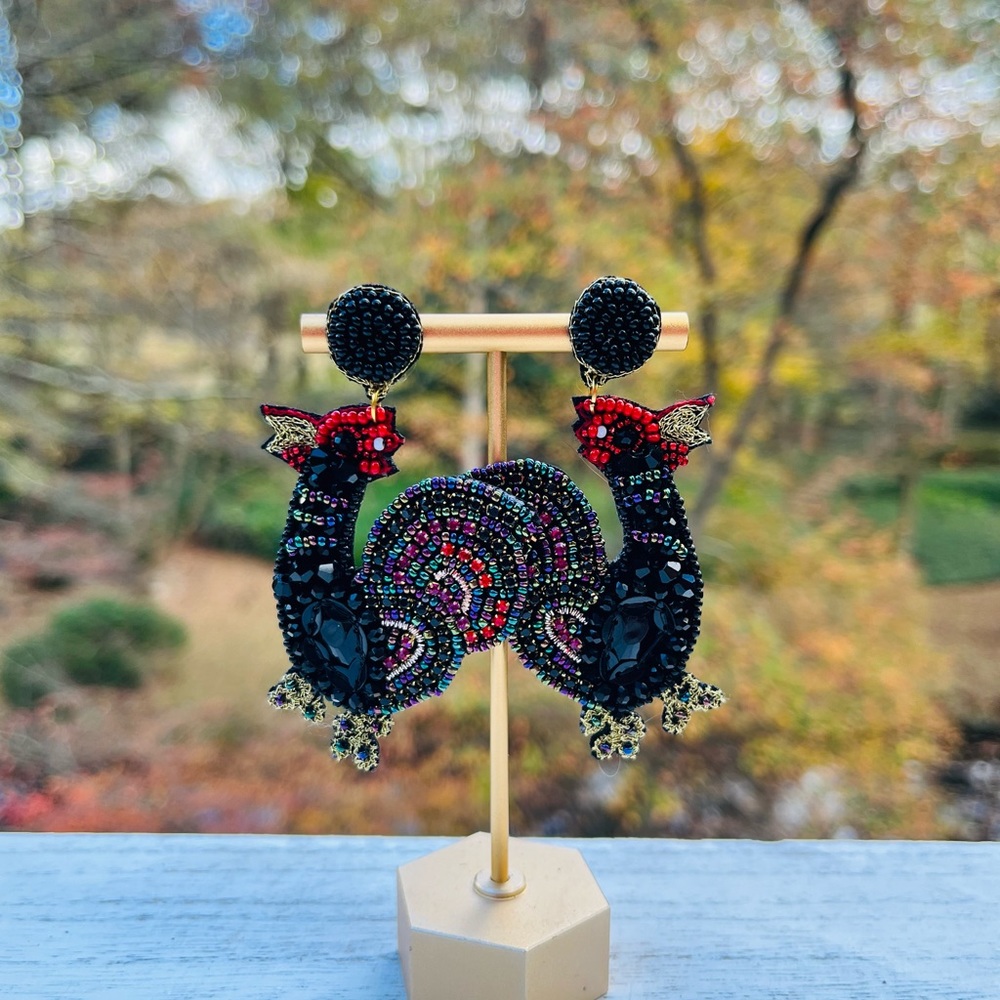 Beaded Gamecock Earrings